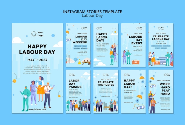 PSD flat design labour day template