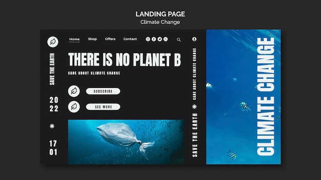 Flat design landing page climate change template