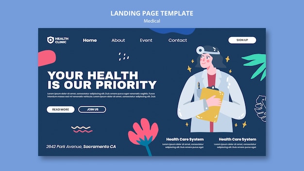 PSD flat design landing page medical template