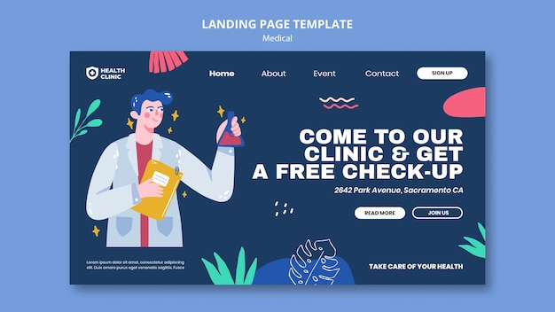 PSD flat design landing page medical template