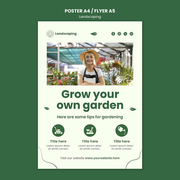 PSD flat design landscaping service poster