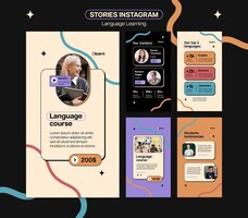 평면 디자인 언어 학습 instagram 이야기 템플릿