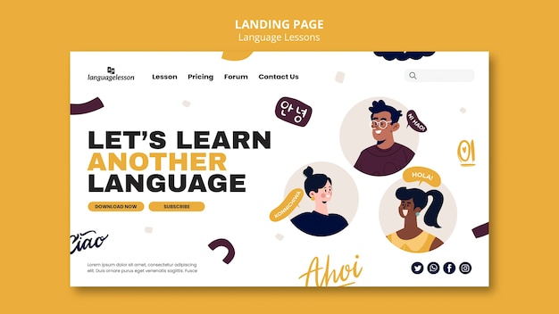 PSD flat design language learning template