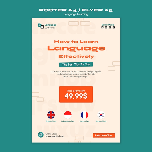 PSD flat design language learning template