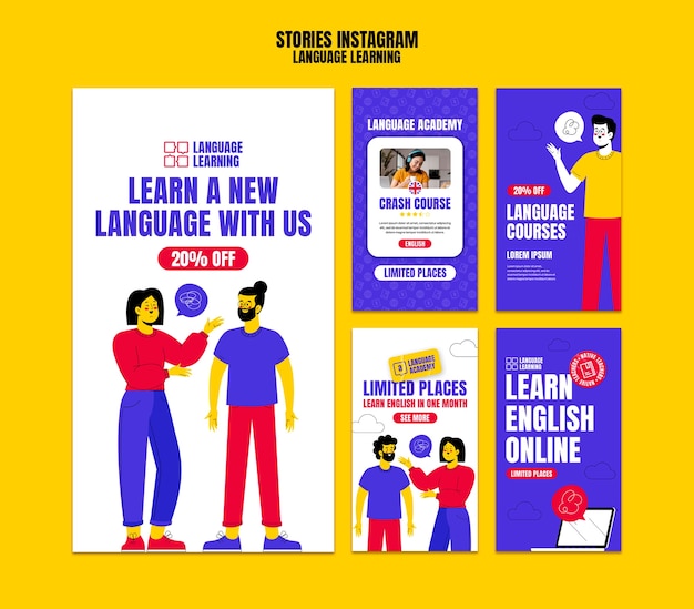 PSD flat design language learning template