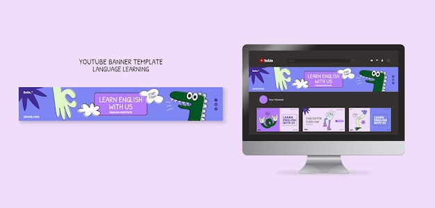 PSD flat design language learning template