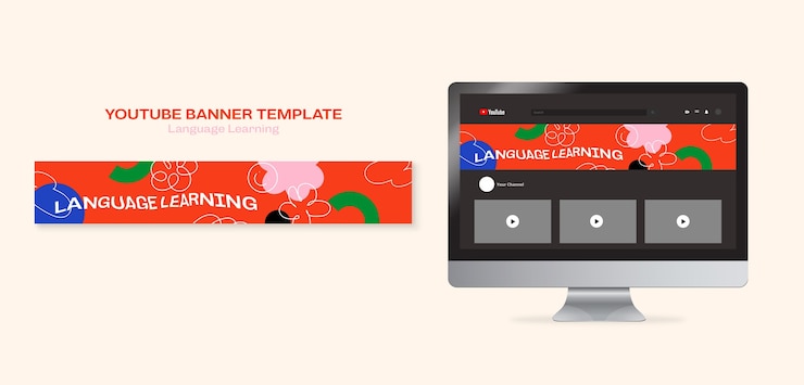 PSD flat design language learning template