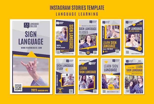 PSD flat design learning language instagram template