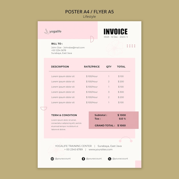 PSD flat design lifestyle invoice template