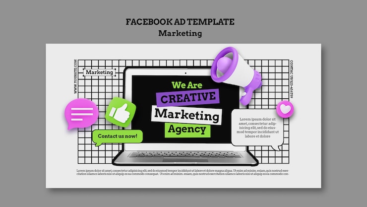 PSD плоский дизайн маркетингового шаблона facebook