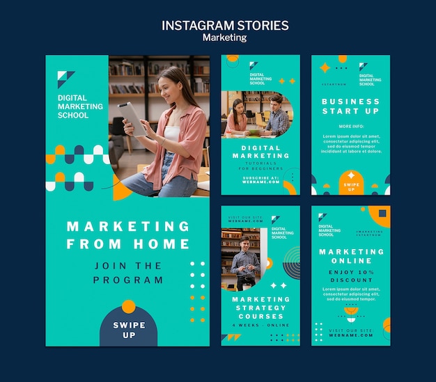 Flat design marketing instagram stories template
