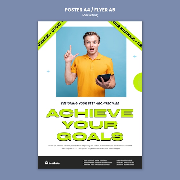 PSD flat design marketing strategy poster template