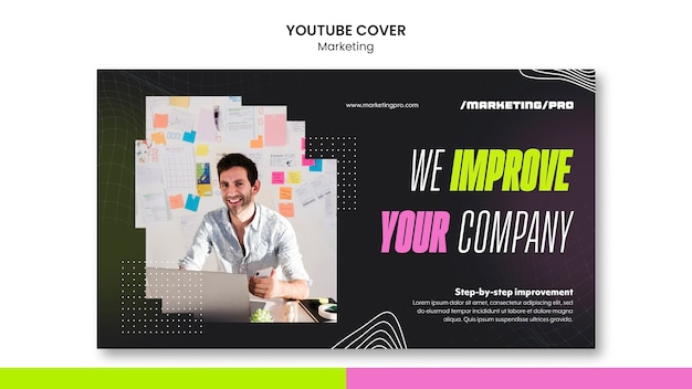 PSD flat design marketing strategy youtube cover