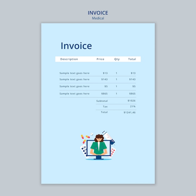 PSD flat design medical aid invoice template