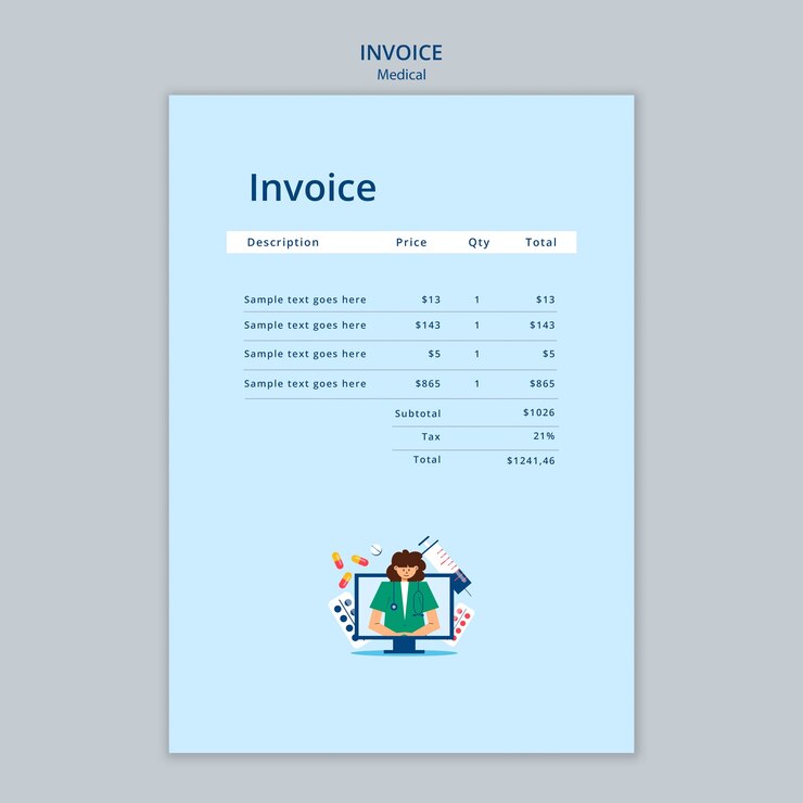 PSD flat design medical aid invoice template