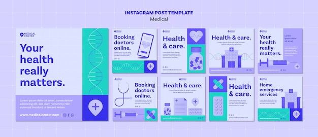 Flat design medical care instagram posts