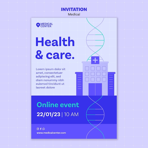 Flat design medical care invitation template