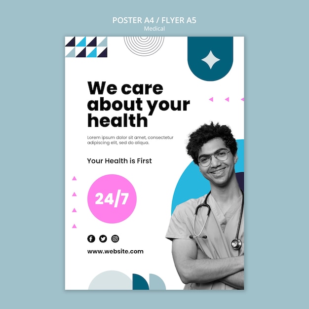 PSD flat design medical care poster template