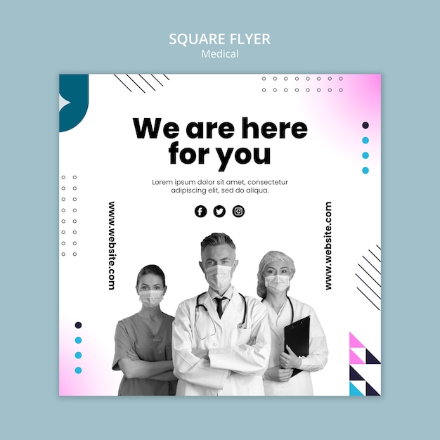 PSD flat design medical care square flyer template