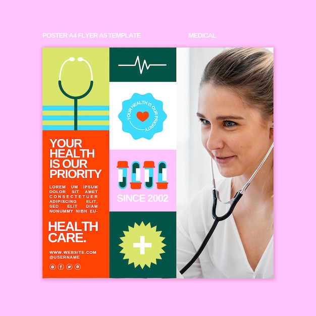 Flat design medical care square flyer