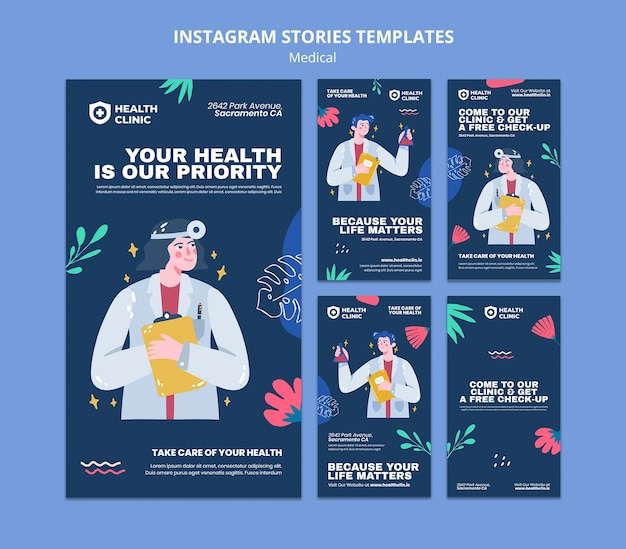 PSD modello di storie di instagram mediche di design piatto