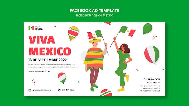 PSD flat design mexican independence day template