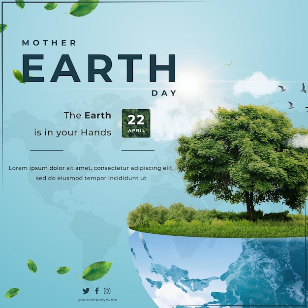 PSD flat design mother earth day banner sky