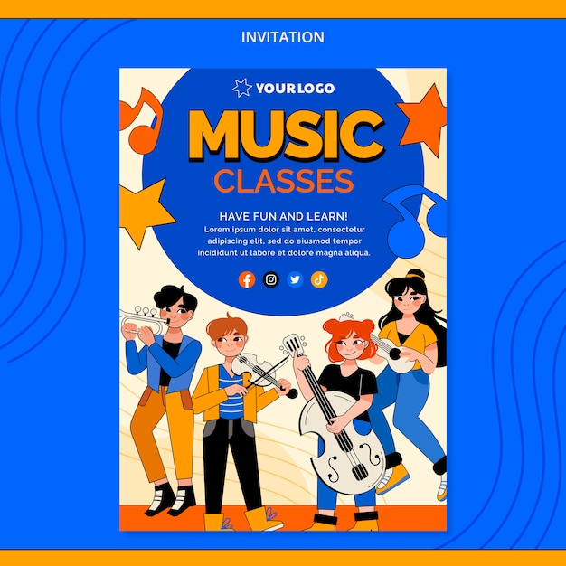 PSD flat design music classes template