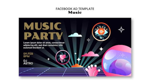 PSD template facebook per eventi musicali flat design