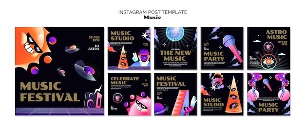 Flat design music event  instagram posts