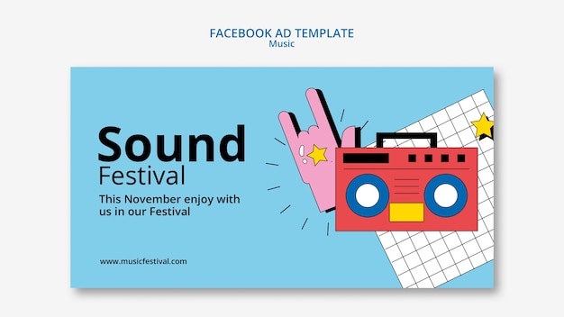 Flat design music festival facebook template
