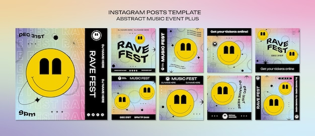 Flat design music festival instagram posts
