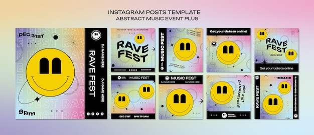 PSD flat design music festival instagram posts