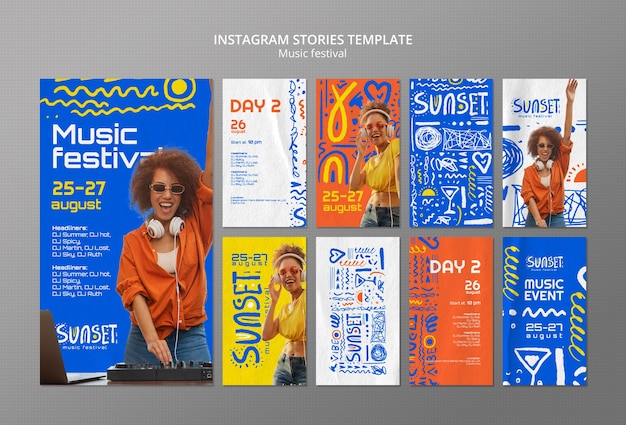 PSD flat design music festival instagram stories