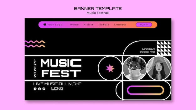 PSD flat design music festival landing page template