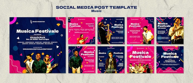 PSD modello di post di instagram di musica dal design piatto