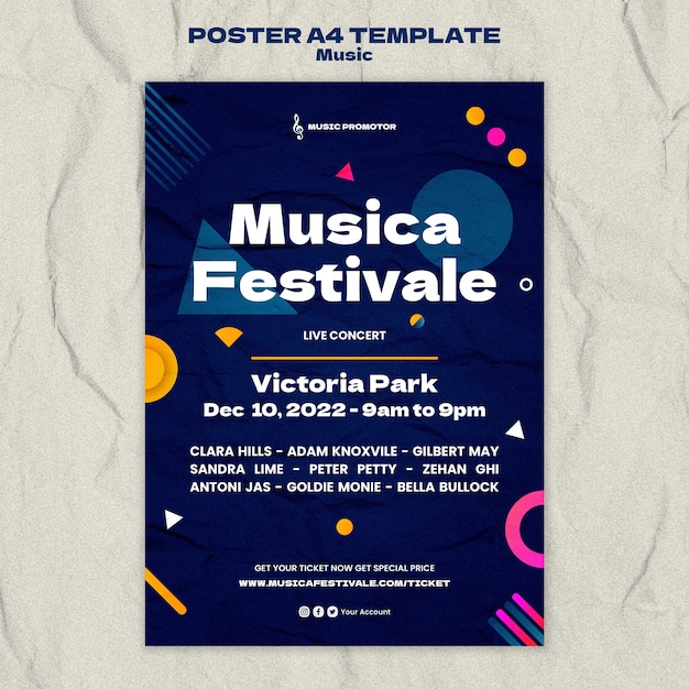 PSD modello di poster musicale design piatto