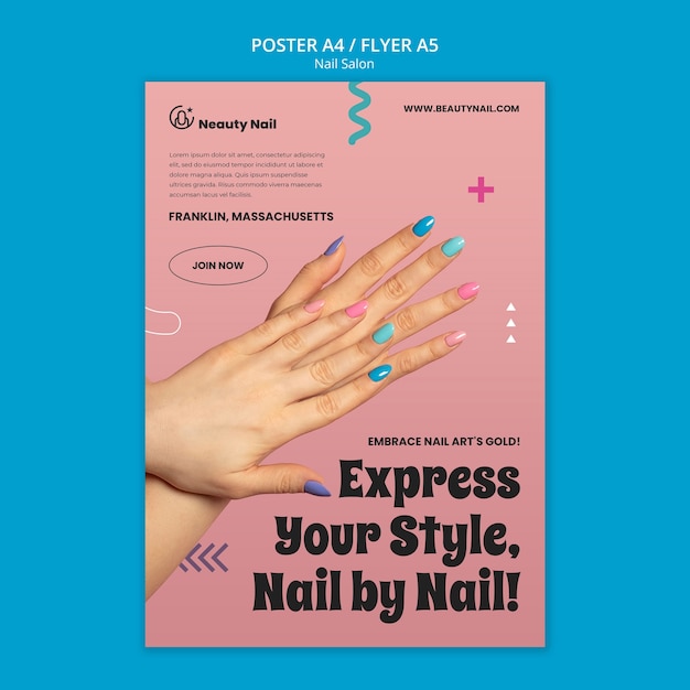 Flat design nail salon poster template