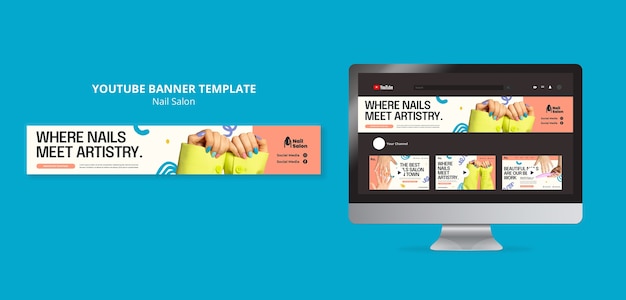 PSD フラットデザインのネイルサロンyoutubeバナー