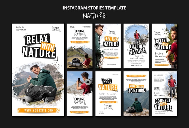 PSD modello di storie di instagram natura design piatto