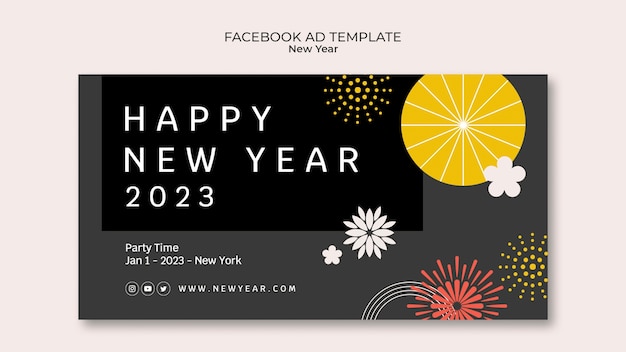 PSD フラットなデザインの新年facebookテンプレート