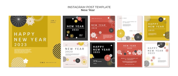 PSD post di instagram di design piatto per il nuovo anno