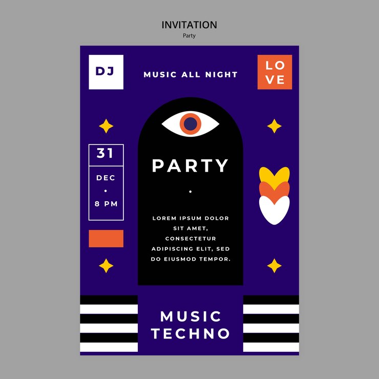 PSD flat design party celebration invitation template