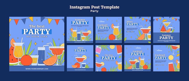 Flat design party event instagram posts