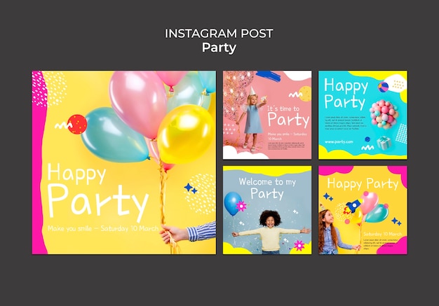 평면 디자인 파티 Instagram 게시물 템플릿