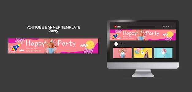 PSD flat design party youtube channel art template