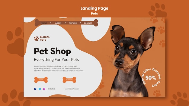 PSD flat design pet adoption landing page template