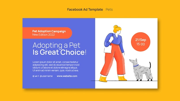 PSD modello di annuncio facebook per animali domestici dal design piatto