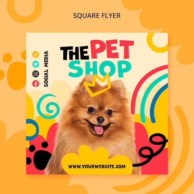 PSD flat design pet shop square flyer template