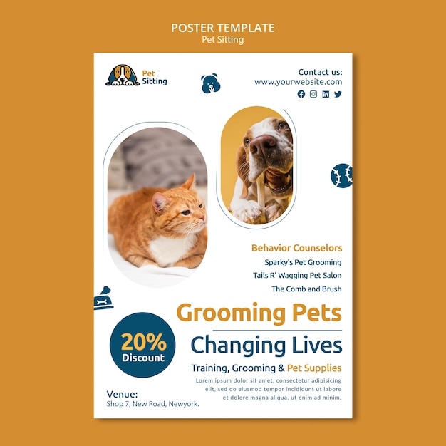 PSD flat design pet sitting poster template